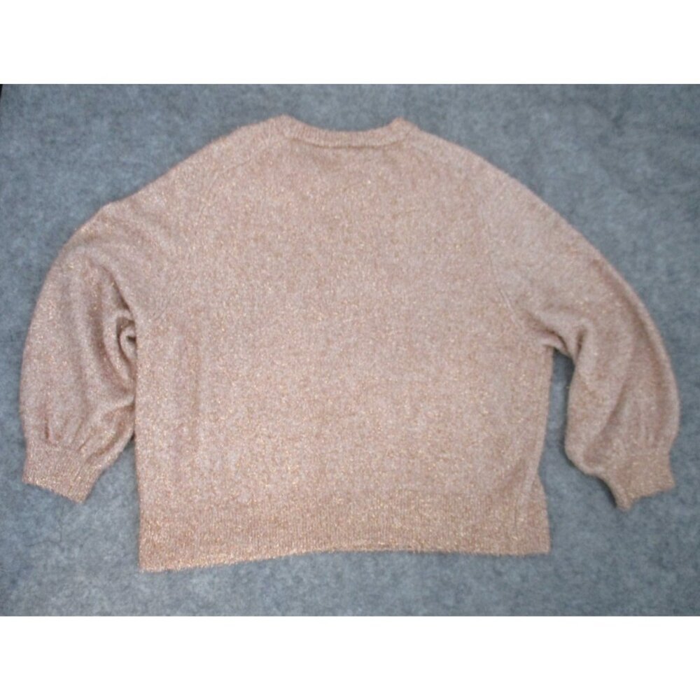 Loft Beige Gold Metallic Shimmer Fluffy Long Sleeve Sweater Womens XL - Picture 12 of 14